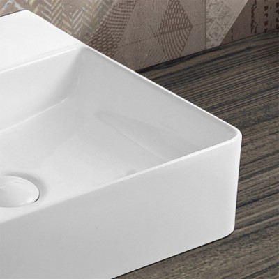 Lavandino bagno da appoggio in ceramica 60x42 cm bianco lucido