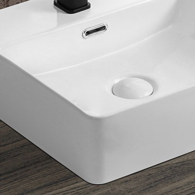 Lavabo bagno da appoggio rettangolare 60x42 cm in ceramica bianco lucido