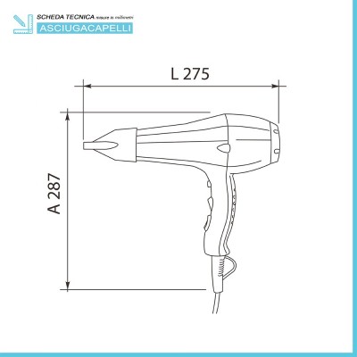 Dimensioni phon per capelli 1800W uso hotel in ABS bianco