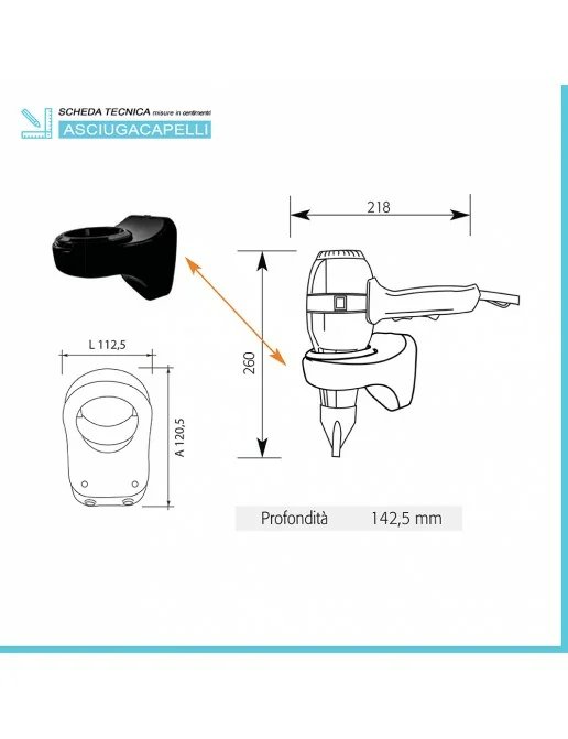 Balvi Supporto per asciugacapelli Curl Supporto Universale a Parete con Accessori di Montaggio a Parete Metallo