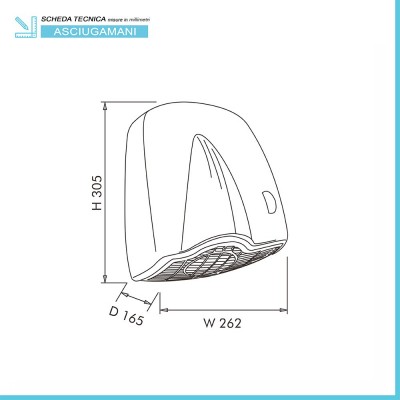 Dimensioni asciugatore mani elettrico con motore a induzione 1850W in ABS cromato