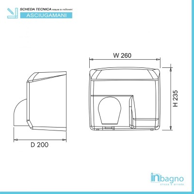 Dimensioni asciugamano ad aria con sensore 2400W in acciaio inox satinato