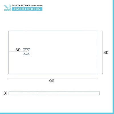 Scheda tecnica piatto doccia 80x90 Karen in resina riducibile bianco effetto pietra