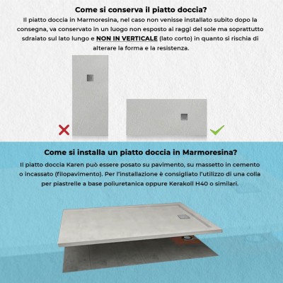 Conservazione e installazione piatto doccia resina 70x70 su misura ghiaccio effetto pietra Karen