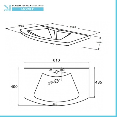 Scheda tecnica lavabo in ceramica da 81 cm