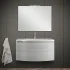 Arredo bagno contemporaneo curvo da 80 cm in rovere nordico completo di specchiera su pannello e lavabo