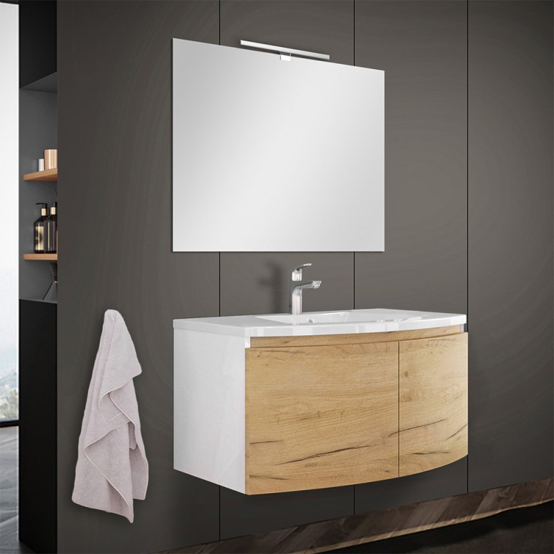 MOBILE BAGNO SOSPESO 120CM ROVERE ORO CON SPECCHIO LED TOUCH