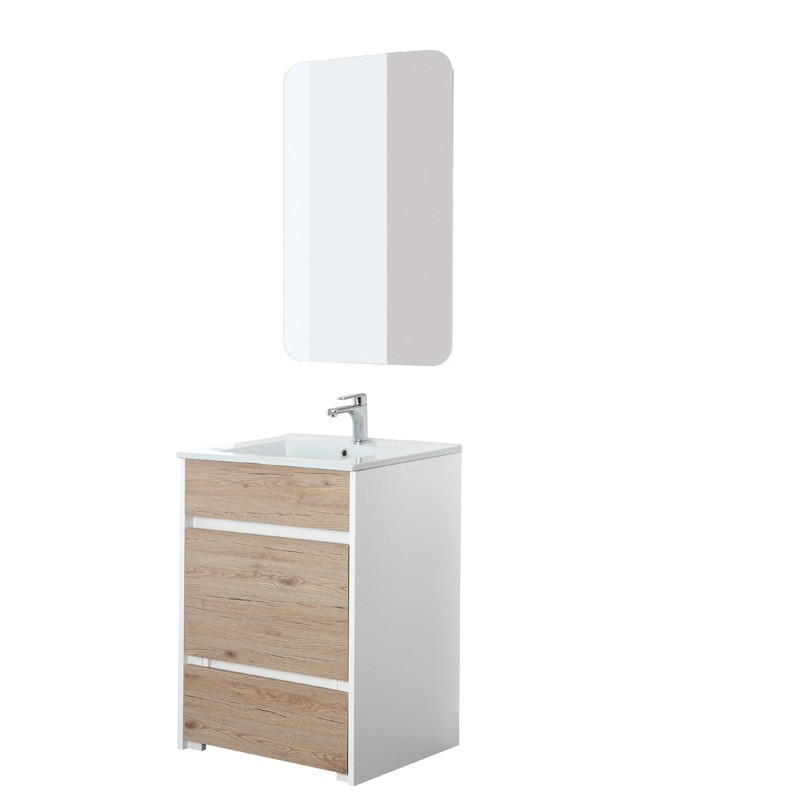 Mobile Bagno da Terra Rovere Family 60 L.60 con Pouf Estraibile Mobile Bagno a Terra 60 cm con Pouf Estraibile colore Bianco e Rovere