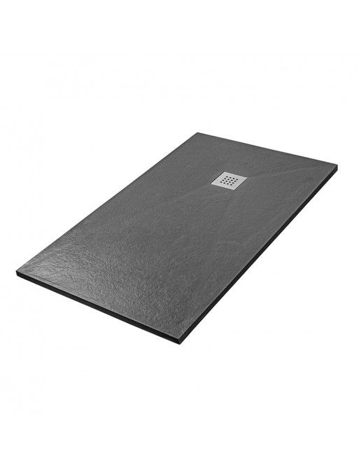 Piatto Doccia In Resina Effetto Pietra - 100x100cm, Spessore 2.6cm, Antiscivolo, Griglia Inclusa, Nero Antracite - Foto 12