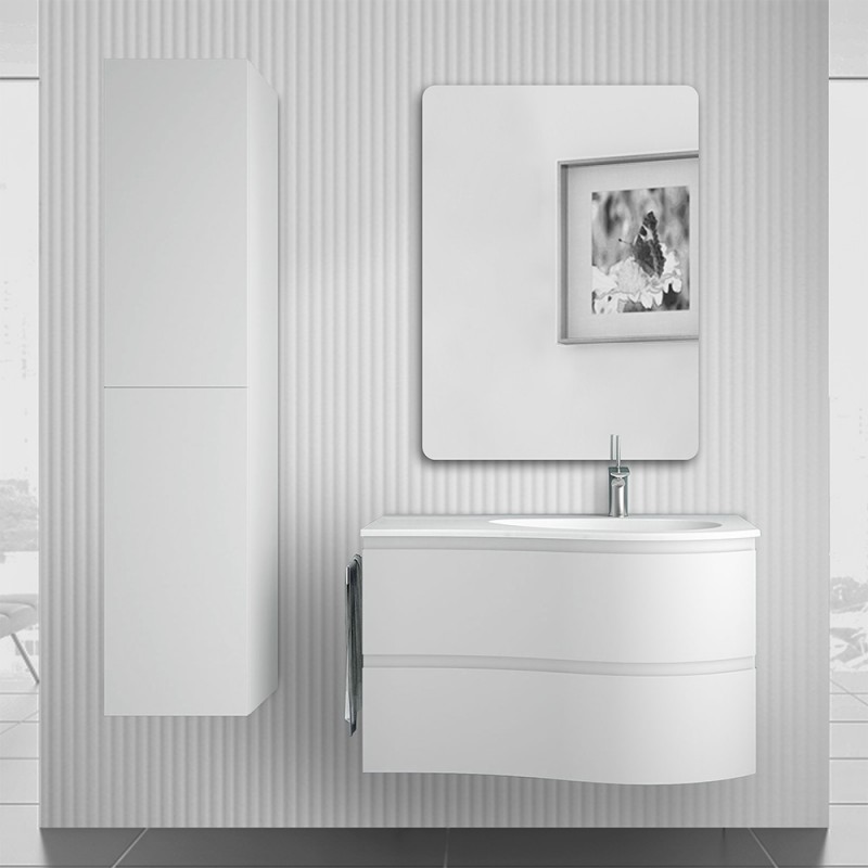 Mobile bagno sospeso 90 Melody bianco opaco con vasca e specchio Mobile bagno sospeso 90 cm Melody bianco opaco con vasca a destra