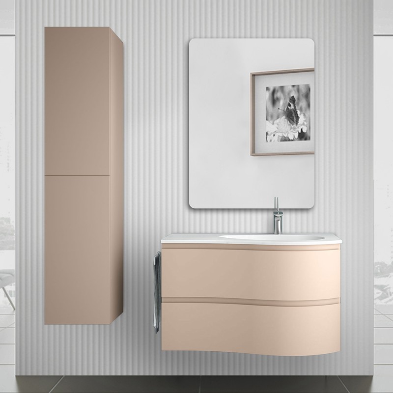 Mobile bagno sospeso 90 Melody cappuccino con vasca decentrata e specchio Mobile bagno sospeso 90 cm Melody cappuccino con vasca decentrata e specchio