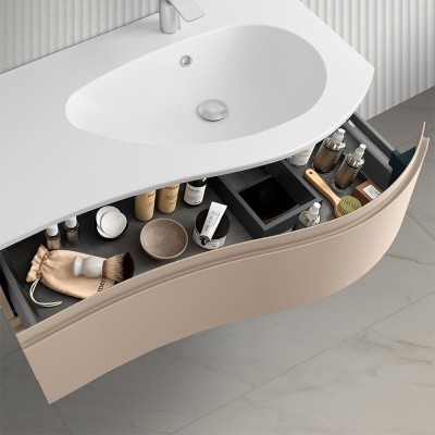 Mobiletto bagno sospeso 90 Melody cappuccino con vasca decentrata e specchio