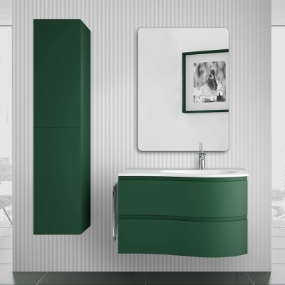 Mobile bagno sospeso 90  Melody verde opaco con vasca e specchio