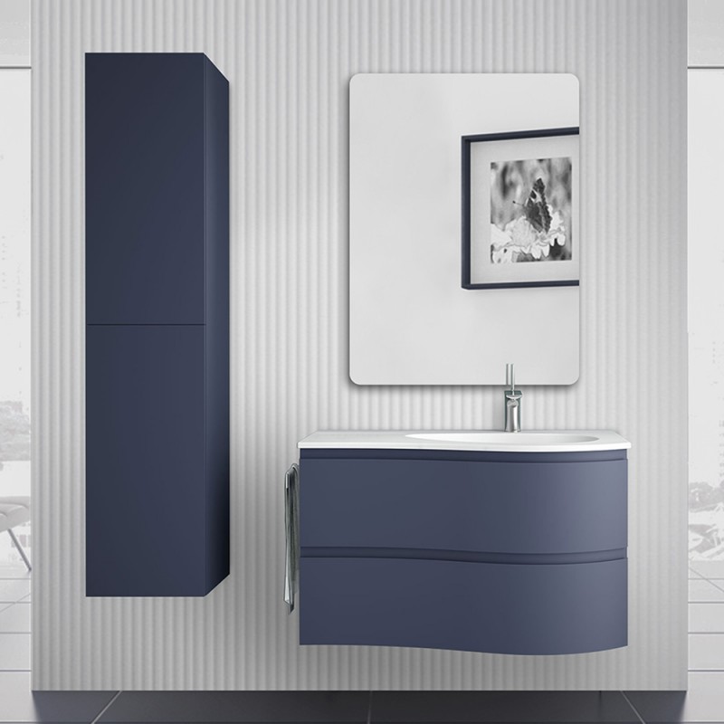 Mobile bagno sospeso 90 Melody blu navy con vasca decentrata e specchio Mobile bagno sospeso 90 Melody blu navy con vasca decentrata e specchio