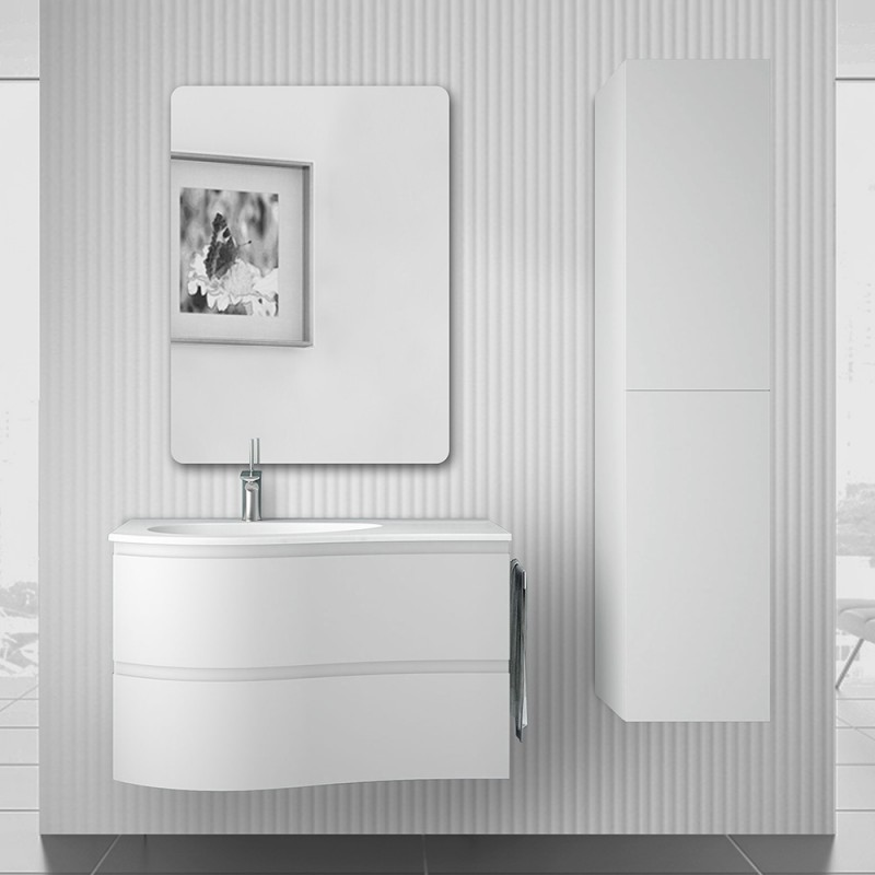 Mobile bagno sospeso 90 Melody bianco opaco con vasca decentrata Mobile bagno sospeso 90 cm Melody bianco opaco con vasca decentrata