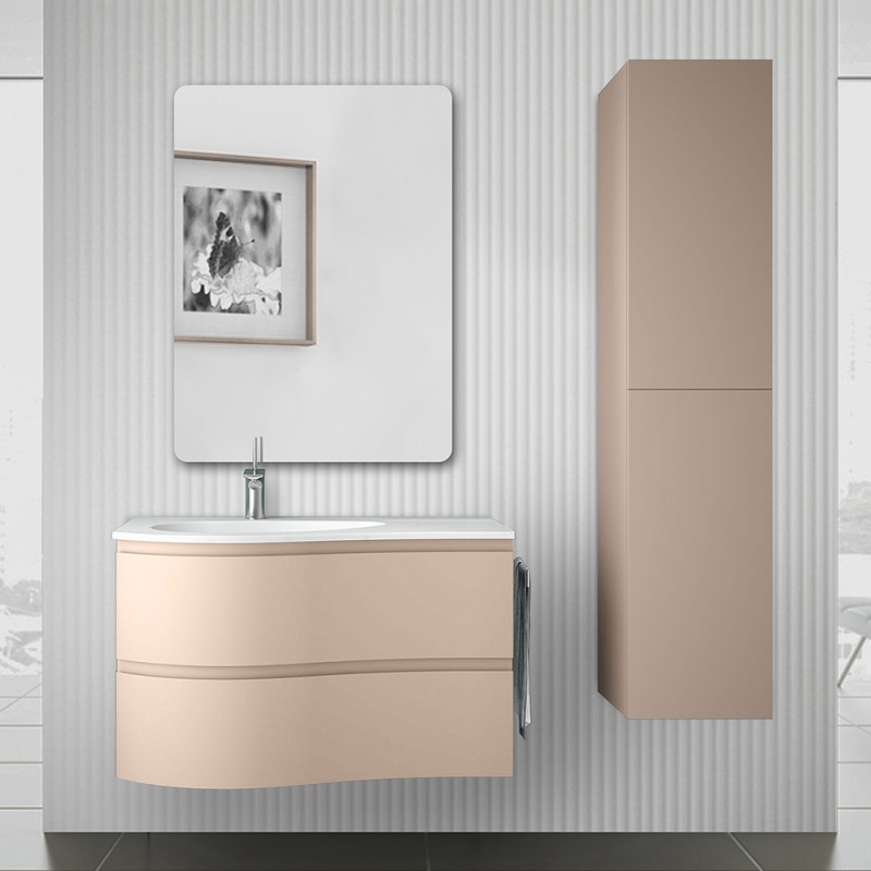 Mobile bagno sospeso 90 Melody cappuccino completo di vasca e specchio Mobile bagno sospeso 90 Melody cappuccino completo di vasca e specchio