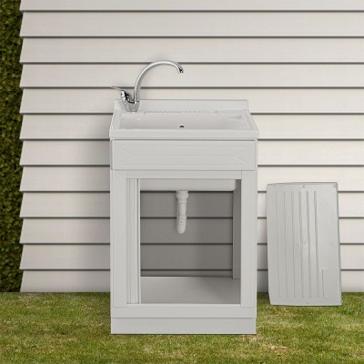 Mobile lavatoio lavanderia 50x50 cm bianco con serrandina orizzontale completo di vasca e asse lavapanni