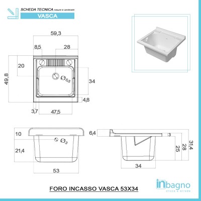 Scheda tecnica vasca in resina inclusa nel mobile lavatoio