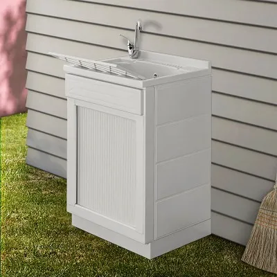 Mobile lavatoio 45x60 bianco con serranda vasca e asse strofinatoio