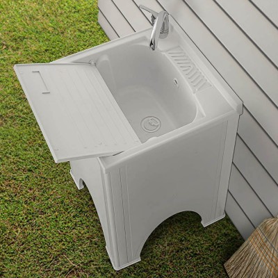 Mobile lavanderia Olimpo da esterno bianco con vasca, asse e kit scarico