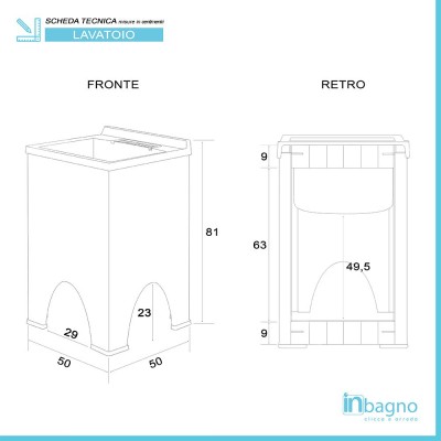 Scheda tecnica mobile lavatoio Olimpo da esterno bianco con vasca, asse e kit scarico