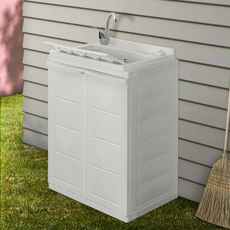 Mobile lavatoio salvaspazio 60x45 bianco con vasca e ripiano interno Mobile lavatoio salvaspazio 64x45 bianco con vasca e ripiano interno