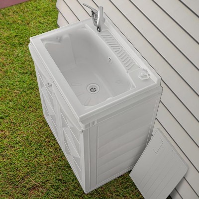 Mobile lavanderia salvaspazio 60x45 bianco con vasca e ripiano interno