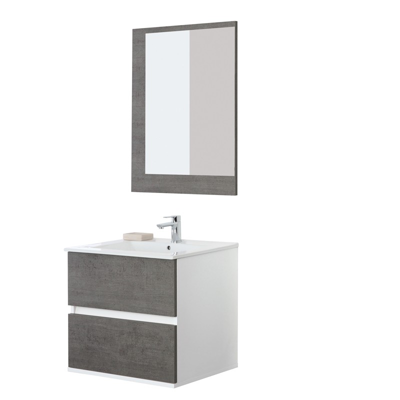 Mobile Bagno Sospeso grigio Composizione Bagno in Nobiltato Melaminico Colore Cemento con Chiusura Soft-Close