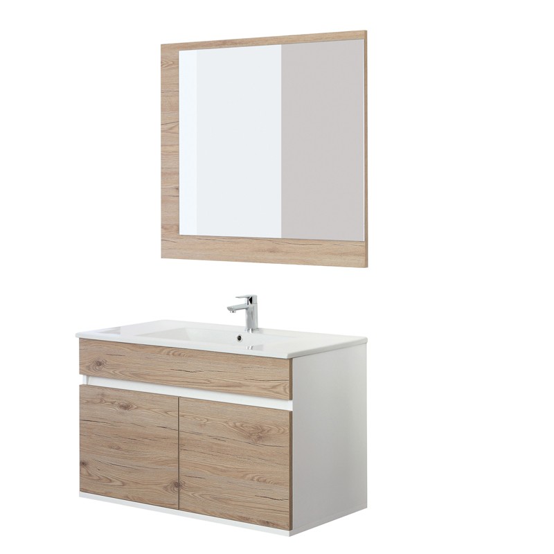 Mobile Bagno Sospeso 2 ante Composizione Bagno Sospesa Colore Rovere di Bordeaux in Nobilitato Melaminico