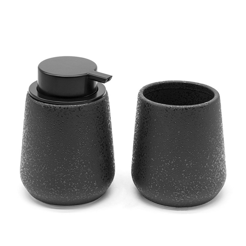 Set accessori bagno in ceramica nero effetto glitter