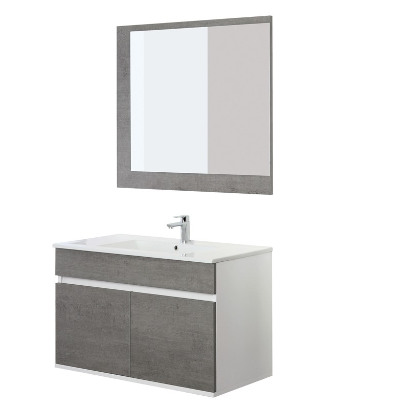 Mobile Bagno Sospeso grigio cemento Composizione Bagno Sospesa in Nobilitato Melaminico Colore Cemento