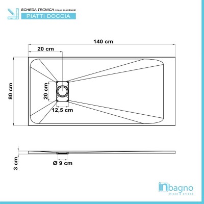 Scheda tecnica piatto doccia 80x140 in resina tortora effetto pietra serie Agorà