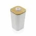 Dispenser sapone liquido in plastica bianco e legno di bamboo