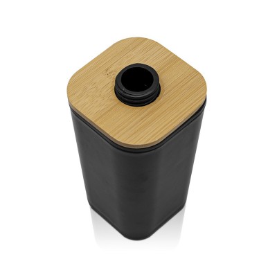 Erogatore sapone in plastica nera opaca e legno di bamboo