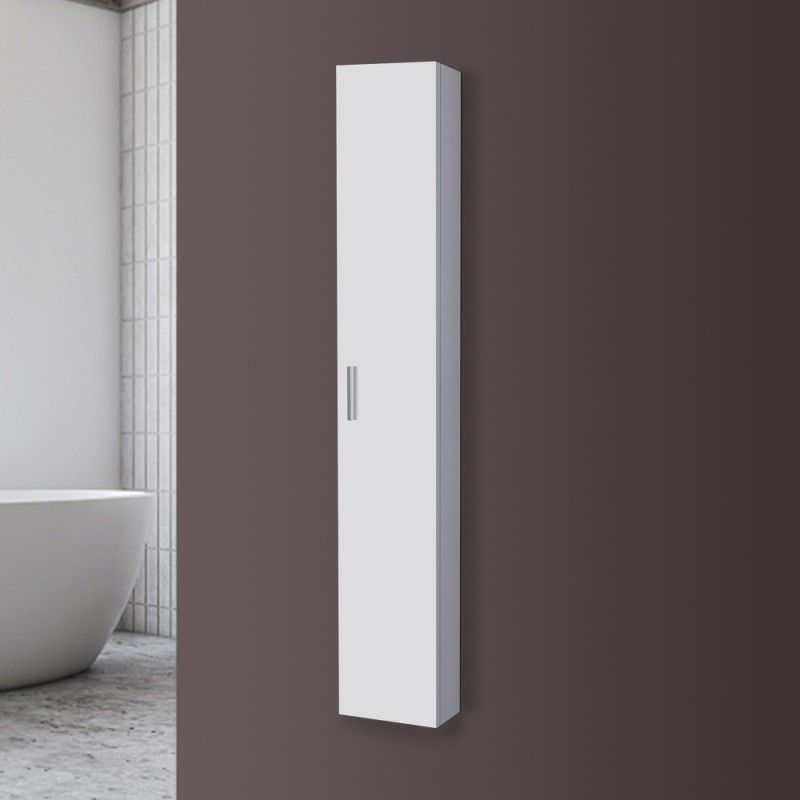 Pensile bagno sospeso H. 150 cm bianco lucido con anta reversibile Pensile bagno sospeso H. 150 cm bianco lucido con anta reversibile