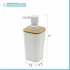 Scheda tecnica dispenser sapone bianco opaco con dettagli in bamboo