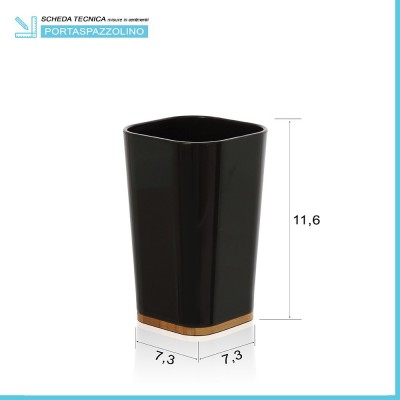 Scheda tecnica porta spazzolini in finitura nera opaca con dettagli in bamboo