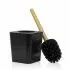 Portascopino wc da appoggio in finitura nera opaca con dettagli in bamboo