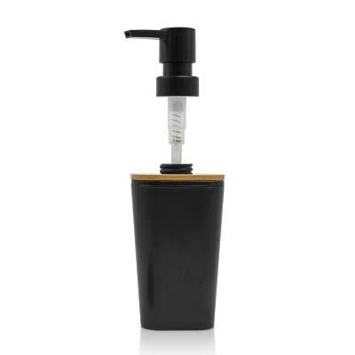 Diffusore sapone con erogatore a pompa estraibile in plastica nera opaca con dettagli in bamboo