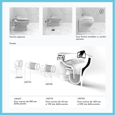 Scarico traslato del sanitario Azzurra serie Pratica compatibile con diverse curve tecniche