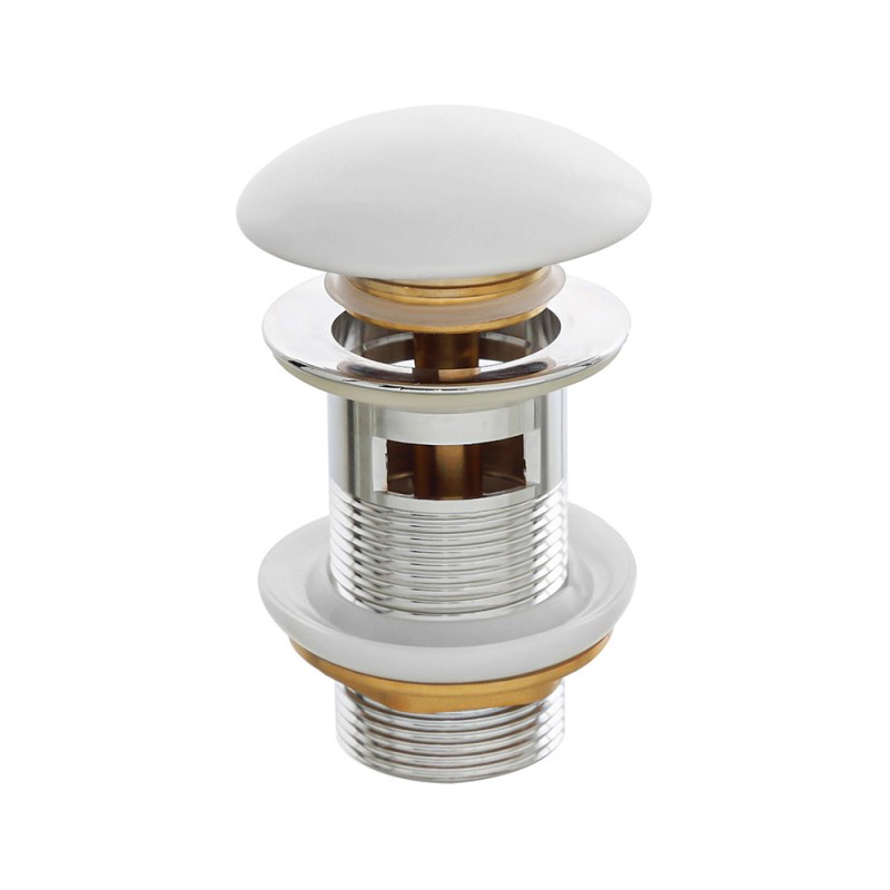 Piletta lavabo clic clac con troppo pieno e tappo bianco opaco Piletta di scarico universale click clack con troppopieno tappo ceramica bianco opaco