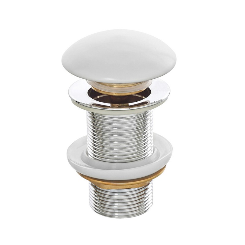 Piletta di scarico clic clac senza troppo pieno con tappo bianco opaco Piletta di scarico universale click clack senza troppopieno tappo ceramica bianco opaco