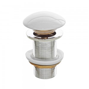 Piletta clic clac senza troppo pieno con tappo in ceramica bianca lucida