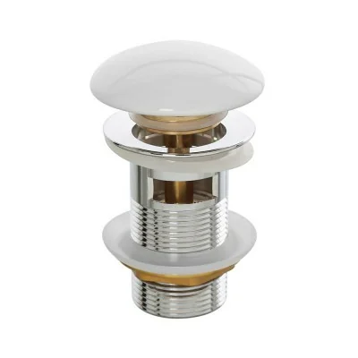 Piletta clic clac con troppo pieno e tappo in ceramica bianca lucida