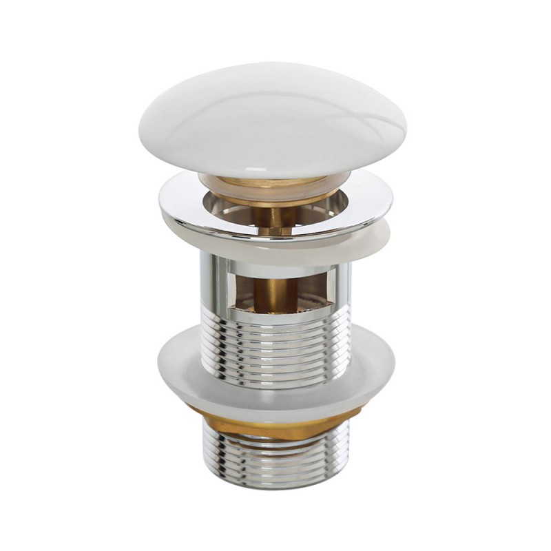 Piletta clic clac con troppo pieno e tappo in ceramica bianca lucida Piletta di scarico universale click clack con troppopieno tappo in ceramica bianco