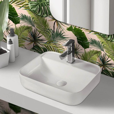 Lavabo da appoggio 50x39 cm design moderno in ceramica bianca lucida