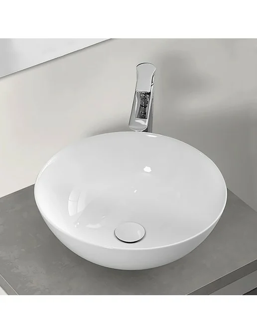 Lavabo Da Appoggio Bianco Rotondo In Ceramica - 41x41 Cm, Design Moderno, Perfetto Per Il Bagno - Foto 8