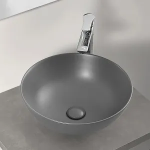 Lavabo a Bacinella Tondo 41,6 cm in Ceramica Basalto Opaco da Appoggio