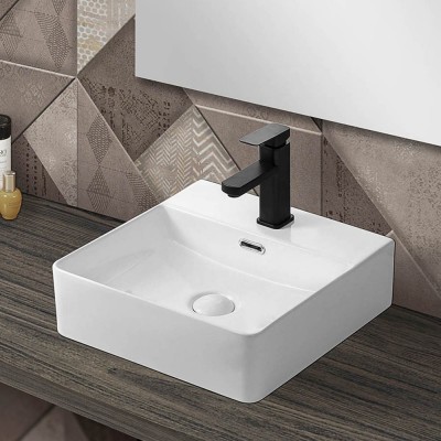 Lavabo da appoggio in ceramica rettangolare 41x42 cm bianco lucido