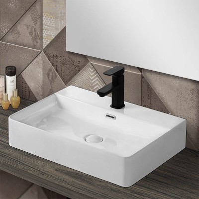 Lavandino bagno piccolo da appoggio in ceramica sanitaria KW6257 - 50 x 38  x 13 cm - bianco lucido